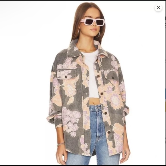 NWT - Free People - Printed Ruby Jacket Shacket Charcoal Combo - Size Medium - Picture 1 of 8
